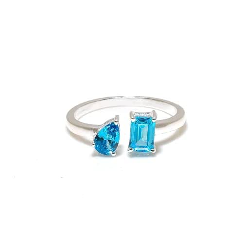 Blue Topaz Gemstone Stackable Statement Rings For Women