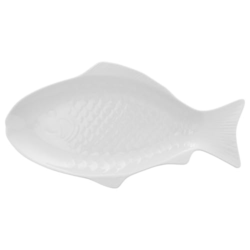 TOPPERFUN Plato de para Servir Pescado Resistente y Práctico Bandeja Decorativa para Restaurante y Hogar Diseño Minimalista Forma de Pez Blanco