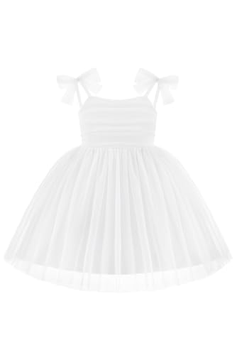 Arshiner Toddler Girls Dress Fashion Sleeveless White Wedding Guest Party Tulle Dresses for Kids