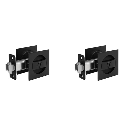 2X Cerradura para Puerta Corredera, Plata Mate, Herraje Contemporáneo para Puerta Corredera de Privacidad, Negro miniatura 1