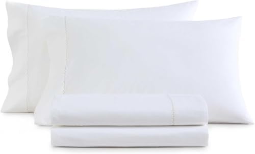 Image of Martha Stewart - Full Size Sheets Set, Crisp & Tailored Cooling Sheets with a Smooth Cotton Percale Lightweight Feel - Bed Sheets with Matching Pillowcases & Fitted Sheet (Lilly Pond Leaf Beige)
