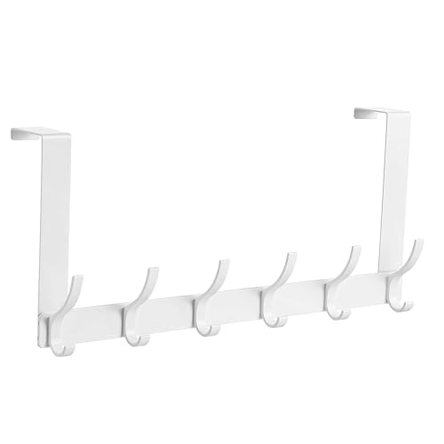 TOPSKINOY Over The Door Hooks, Back of Door Coat Hanger, Towel Racks for Bathroom with 12 Coat Hooks for Hanging Clothes, White