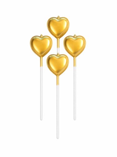 Image of Gold Heart Cake Candles Set | Premium Metallic Romantic Candles with Holders for Birthday, Anniversary & Valentine Celebrations