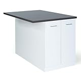 IDMarket - Ilot Central IVO 120 cm, color blanco con encimera gris antracita