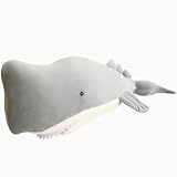 ELAINREN Super Soft Gray Sperm Whale Plush Pillow Fluffy Sperm Whale Shark Stuffed Ocean Animals Lifelike Marine Sperm Whale Plushie Toy Gifts/19.6''