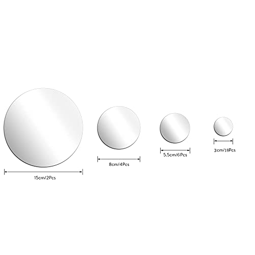 Mirror Wall Stickers, 30Pcs Round Removable 3D Mirror Stickers Room Decor Art Circle Self Adhesive DIY Wall Mirror Decals for Sensory Room Bedroom Kitchen Office Living Room Various Wall Decors