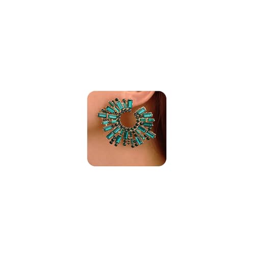 Wiwpar Pendientes verdes de cristal de moda para mujer, aretes de forma redonda brillantes, aretes bohemios, aretes de diamantes de imitación, joyería para mujeres y niñas, Navidad, Halloween (verde)