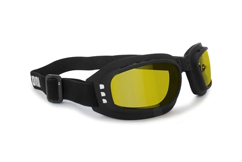 Bertoni Occhiali Fotocromatici da Moto e Sport Estremi - Elastico Regolabile - Ventilati - mod. 112 Telaio Nero Opaco (Lente Fotocromatica Polarizzata Gialla)