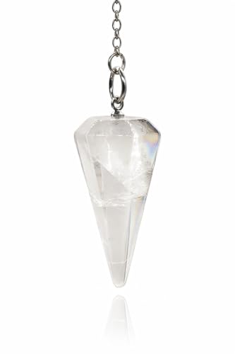 Polar Jade Pendule en cristal de quartz naturel pour radiesthésie, divination, chakra, Reiki, pointu, avec chaîne et pochette à bijoux, fournitures de...