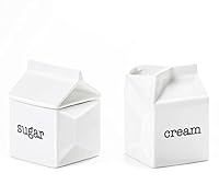 Zuckerdose und Milchkännchen aus Keramik, Milchkarton-Form, Weiß