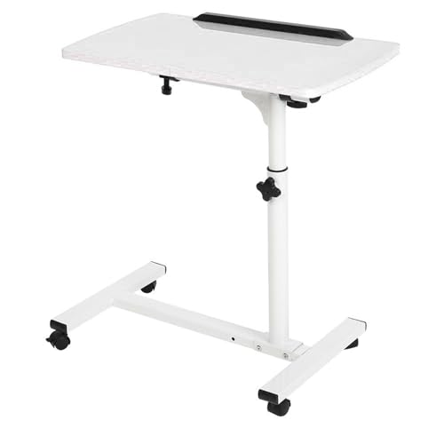 Bureau portable pour ordinateur portable blanc compact roulette hauteur réglable - 5