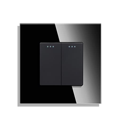 CNBINGO Light Switch,Rocker Button Switch Modern Wall Switch with Phosphor Dots, Tempered Glass Panel