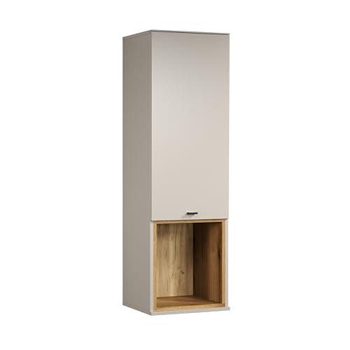 - Sao Paulo - Pensile - Cashmir Evoke - Armadietto soggiorno con 2 ripiani regolabili - L x A x P 40 x 130 x 37 cm - Porta a chiusura morbida beige
