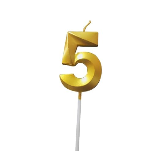 Image of ToyUniverse Number 5 Metallic 3D Gold Candle for Fifth Birthday, Anniversary, Surprise Party Cake Decoration (Pack of 1)