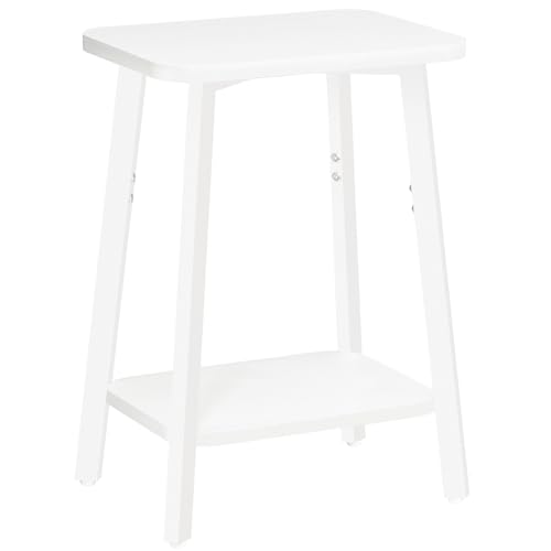 MAHANCRIS Mesa Auxiliar Rectangular, Mesa de Sofá de 2 Niveles, Mesita de Noche Pequeña con Estante, Marco Metálico, para Espacios Pequeños, Salón y Dormitorio, Blanco AETWT4701