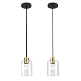 KLSS Black Brass Pendant Lights Kitchen Island - Clear Glass Pendant Light Fixture Multiple Stems Rods 3 Units 12 Inch 3 Units 4 Inch (2 Pack Black Brass Downrod)
