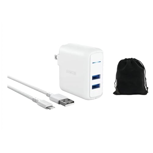 Anker 2-Port PowerPort 24W Wall Charger with PowerIQ Technology, Dual USB-A Ports, Fast Charging for iPhone, Samsung, Tablets, and More, Travel Design with Foldable Plug, W/Lightning Cable & Pouch