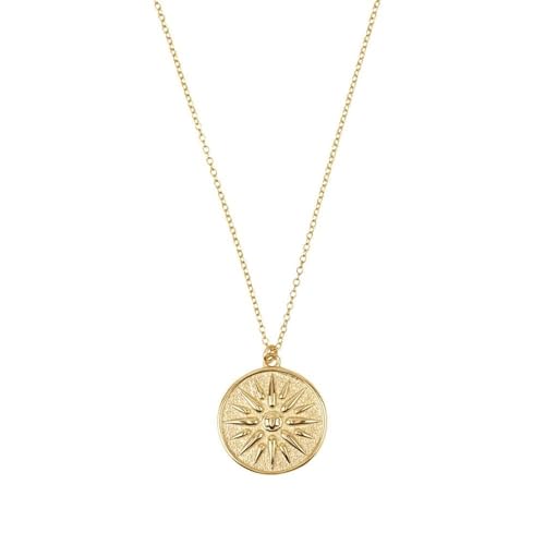 MIDEEO 14K gold plated Sun Medallion Necklace for Women Engraved Sun Disc Necklace Boho Dainty Medal...