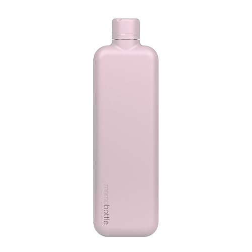 Slim memobottle - Stainless Steel - 20oz / 600ml - Slim & flat water bottle designed to fit in your bag - Pink Salt