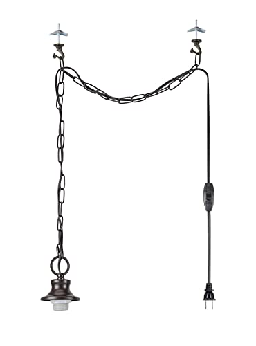 Image of Aspen Creative 21053-11, Indoor Swag Kit, 15' SPT-2 Black Wire w /in-Line Switch & 10' Steel Chain. Socket Cup: 3-1 /8 inch W x 1-5 /8 inch H. Pendant Shade. Oil Rubbed Bronze.1 Pack