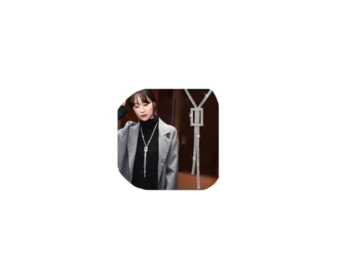 Sither Crystal Tassel Pendant Necklace for Women Long Y Necklace Silver Sweater Chain Necklace Wedding Dressy Necklace Jewelry for Winter Evening Party Christmas Gift - Main Image