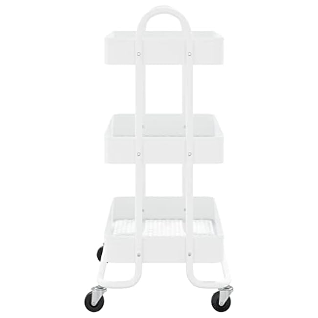 3-Tier Storage Trolley with Wheels, Steel Construction for Office or Kitchen Organization, White-I9vAqES5