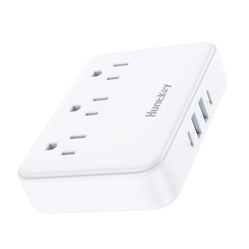 Innovative Power Strip, Cord Removable Design, Huntkey 3 Outlets Non Surge for Cruise, Travel Power Strip with 4 USB Ports (2 USB-C, 2 USB-A), ETL Listed, Customize Cord Length