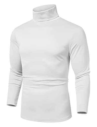 COOFANDY Men's Slim Fit Basic Thermal Turtleneck Shirts Casual Cotton Knitted Pullover Sweaters White