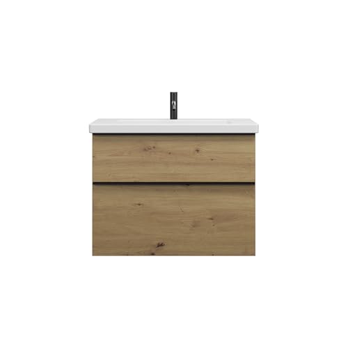 burgbad Eqio Keramik-Waschtisch inklusive Waschtischunterschrank, Breite 830mm, SEYQ083F5662C0001G0252, Farbe: Eiche Dekor Urban/Eiche Dekor Urban, Griffleiste Schwarz Matt G0252