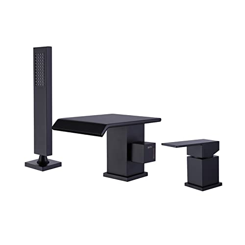 Baignoire moderne avec douche cascade noire et robinetterie de salle de bain