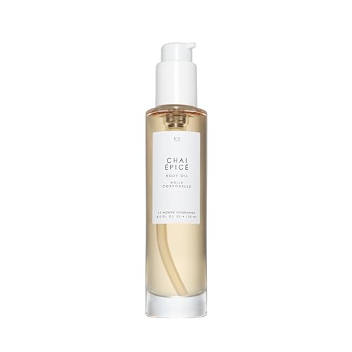 Le Monde Gourmand Chai pic Perfumed Body Oil for Women Violet Fig Muguet Musk & Blonde Woods Chai Scent Vegan & Cruelty Free 4 fl oz (118 ml)