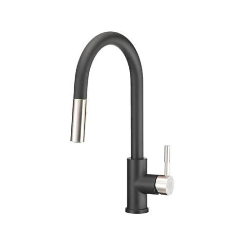 Image of Dura Faucet DF-MK530SLK-MBSN RV Single Handle Pull-Down (Matte Black) | RV single handle pull-down kitchen for camper and trailer galleys. Matte Black and Satin Nickel finish.