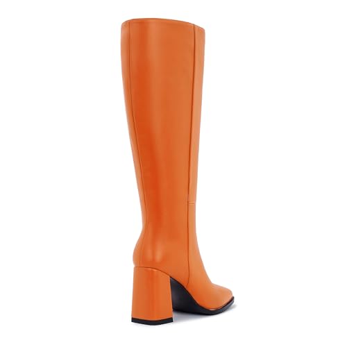 Image of Knee High Boots for Women - Wide Calf Boots with Zipper, Square Toe Tall Leather Boots, Chunky Heel Fashion Long Boots