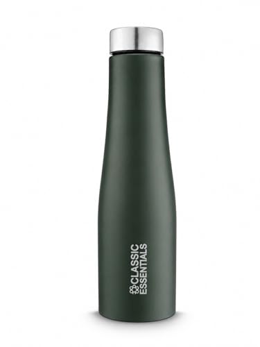 Image of CLASSIC ESSENTIALS PURO Stainless Steel Water Bottle (1000 ml) | Suitable for Fridge office, Bottle, Hiking, Treking | Eco Friendly, Leakproof, BPA Free Non-Toxic Bottle (Set of 1) (Dark Green)