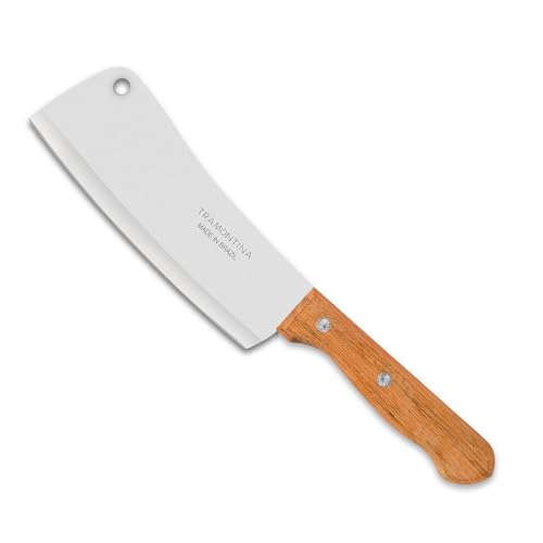 Image of TRAMONTINA Dynamic 15cm Cleaver | Heat-Treated Stainless Steel Blade | Natural Wood Handle with Aluminum Rivets | Powerful & Durable Meat Chopper