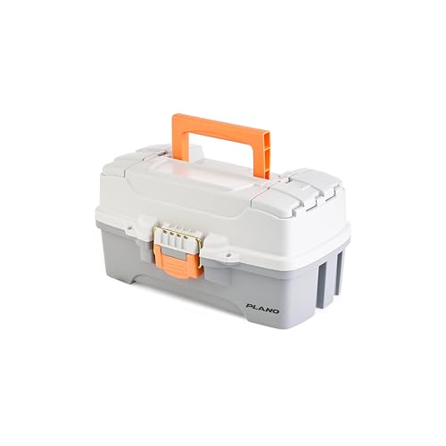 Image of Plano One-Tray Tackle Box, Light Grey /Dark Grey, Rust-Proof Brass Latch, Top-Access Tray with Deep Storage, Made in the USA, Portable Fishing Gear Storage Organizer