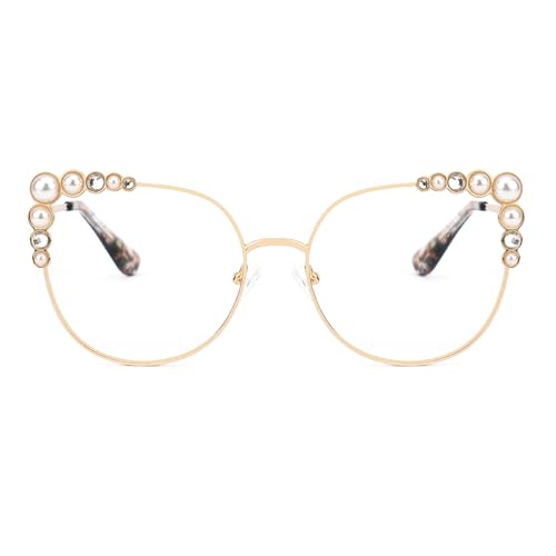 Image of Zeelool Stylish Metal Cat Eye Blue Light Blocking Glasses for Women ZJGM751692-01 Gold, Large