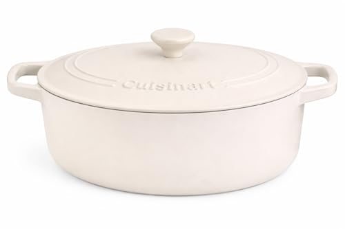 Image of Cuisinart Chef's Classic Enameled Cast Iron Dutch Oven with Lid, Porcelain Enameled Interior, Oven Safe, Induction Compatible, 7-Quart, Oval, Matte Snow White