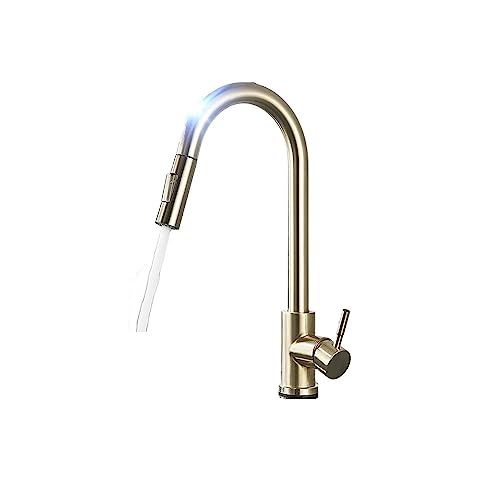 キッチン混合水栓、 引き出し式センサータッチコントロールシングルハンドルキッチン蛇口 マルチカラー(Brushed Gold a)
