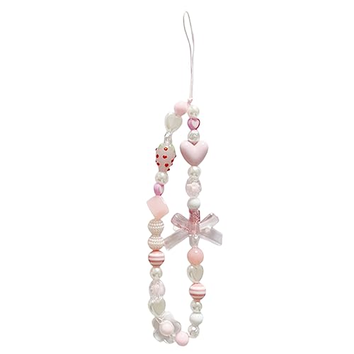 Llaveros para hombre, cadena de teléfono, correa de teléfono con cuentas de perlas, cadena de joyería, rosa, Talla única