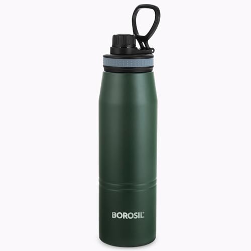 Borosil 900ml Gosports Stainless Steel Bottle | ISI Certified Made in India Double Wall Vacuum Insulated Flask | 14 Hours Hot & 18 Hours Cold | Leakproof, BPA Free | 1 Year Warranty, Green