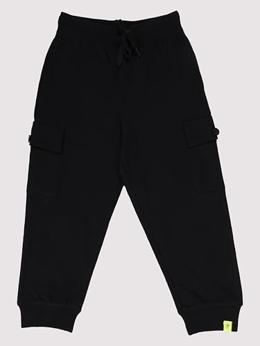 Image of KiddoPanti Boys Cotton Joggers | 100% Cotton Single Jersey | 2 Side Cargo Pockets with Flap | Elasticated Waist Band with Functional Drawcord | Soft & Breathable Track Pants