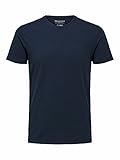 Herren Selected Basic T-Shirt | Einfarbiges Rundhals Kurzarm Shirt SLHNEWPIMA | Jersey Stretch Baumwolle, Farben:Navy, Größe:L