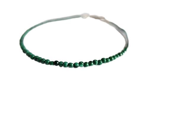 Bracelet malachite 3mm en perles rondes lisses avec fermoir argenté LCBR-4353
