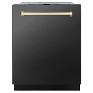 ZLINE Autograph Edition 24″ 3rd Rack Top Touch Control Tall Tub Dishwasher in Black Stainless Steel with Gold Handle, 45dBa (DWMTZ-BS-24-G)
