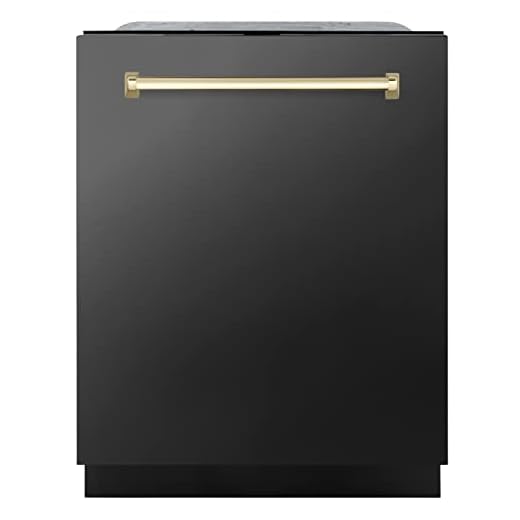 ZLINE Autograph Edition 24" 3rd Rack Top Touch Control Tall Tub Dishwasher in Black Stainless Steel with Gold Handle, 45dBa (DWMTZ-BS-24-G)
