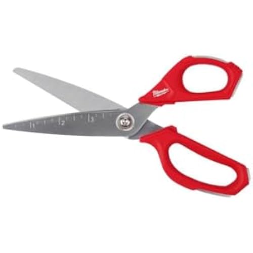 Milwaukee 48-22-4041 Iron Carbide Core Large-Looped Straight Jobsite Scissors w/ Onboard Ruler Markings and Index Finger Groove