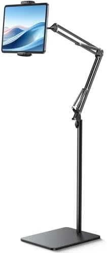 Lamicall Tablet Bodenständer, Verstellbare Tablet Halteung Boden Halter | [Flexibl Höhen- & Winkelverstellbar] Tabletständer mit 2,2kg Basis, 360° iPad Halterung für iPad Pro/Air/M