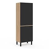 Dim : 60 x 40 x 177 cm - Structure façon hêtre et portes blanches - PB 15 mm - Pieds de 15 cm