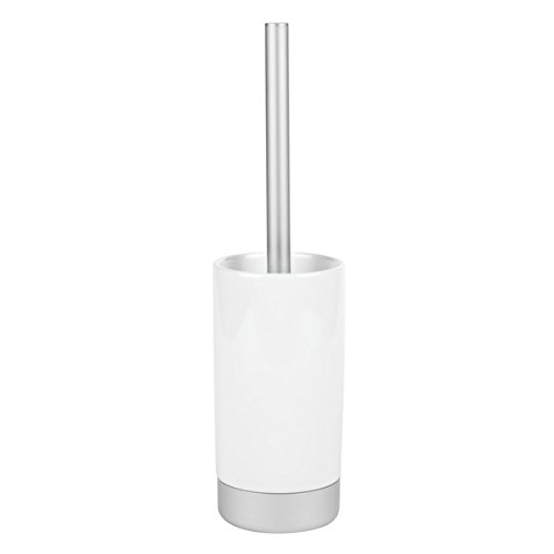 Preisvergleich Produktbild mDesign WC Bürstengarnitur Klassische Klobürste mit Toilettenbürstenhalter aus hochwertiger Keramik mit Griff aus rostfreiem Aluminium weiß / Silber